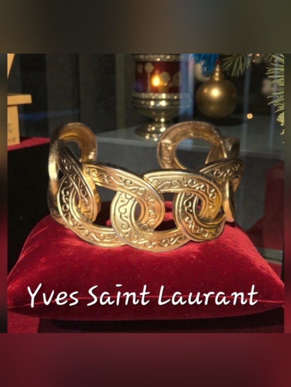 Vtg YSL Yves Saint Laurant Heavy Gold Cuff Bracelet